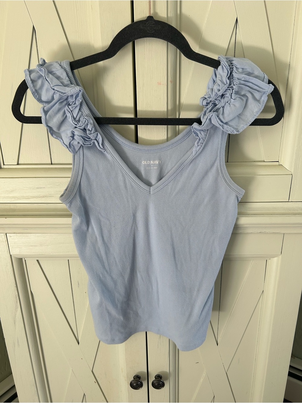 Old Navy Powder Blue Ribbed Tank with Ruffle Shoulder Detail